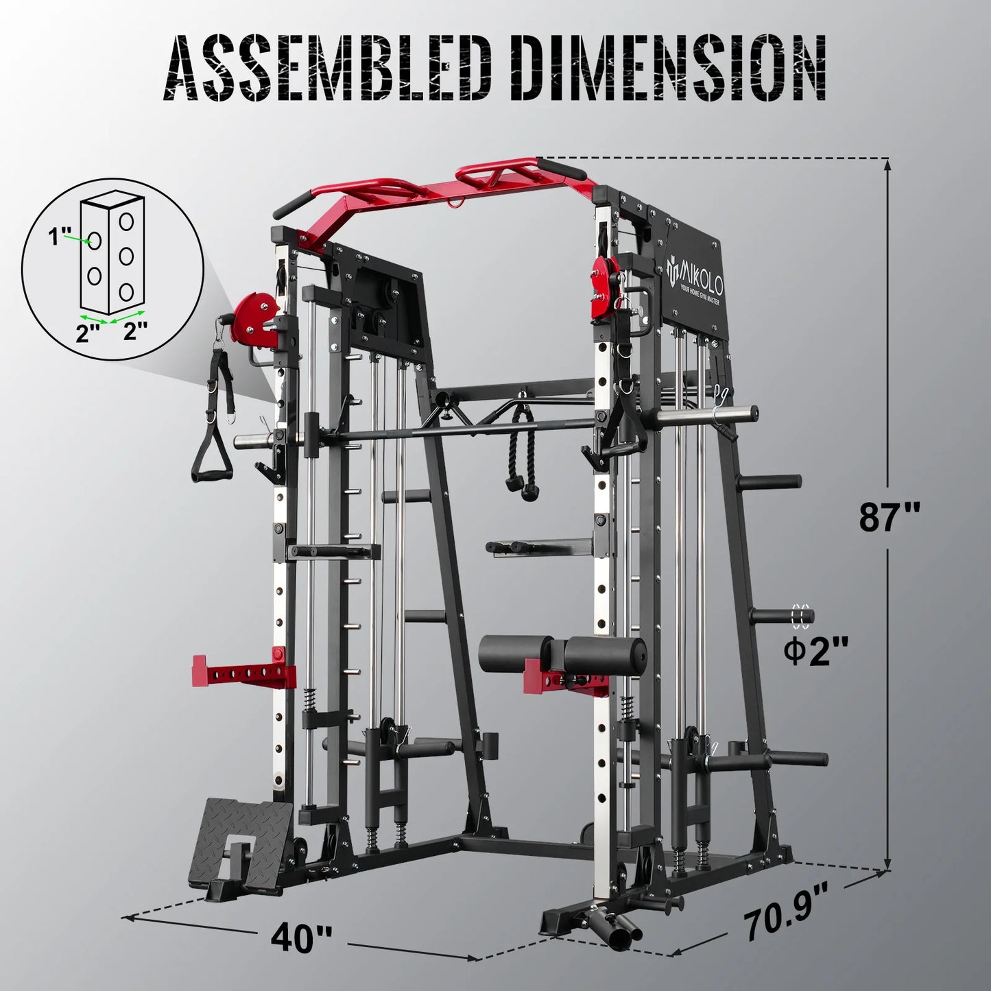 Smith Machine Home Gym, 2200 Lbs Power Rack Cage with 800 Lbs Weight Bench and Cable Crossover System, Weight Bar, 360° Landmine, Home Gym