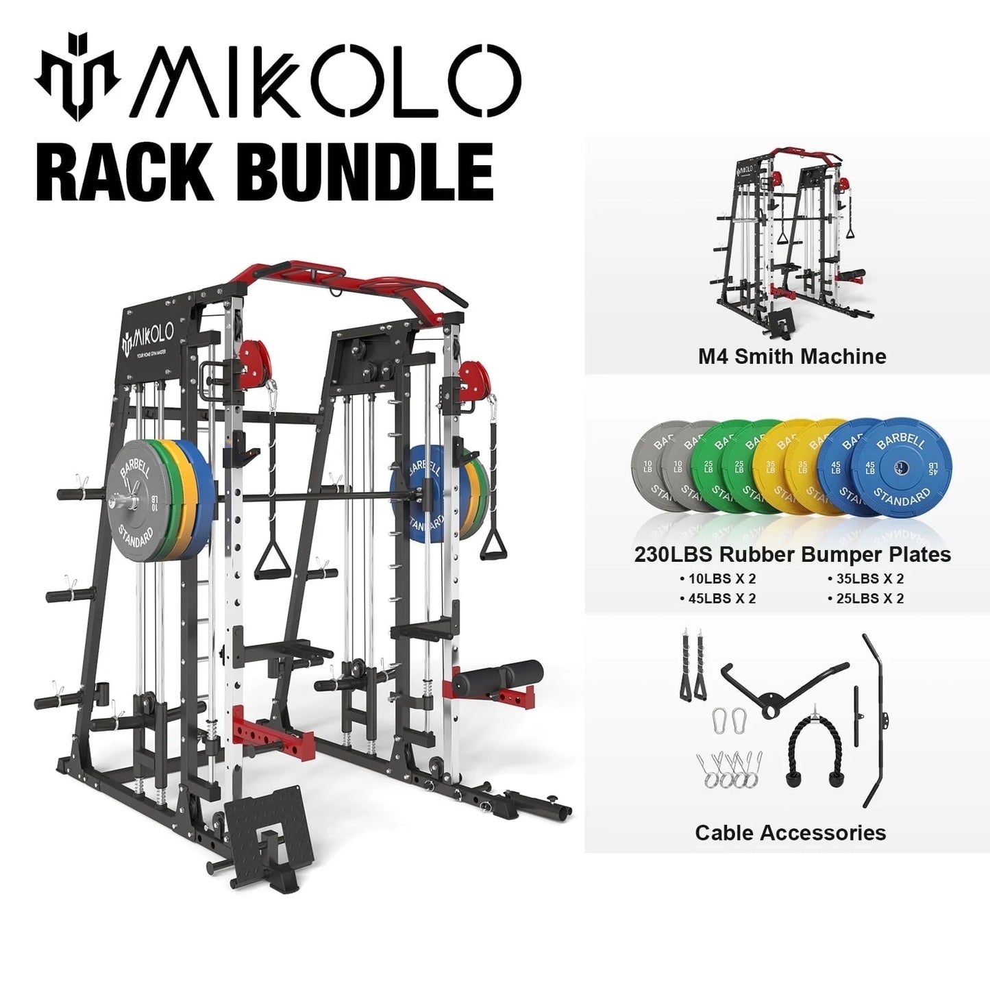 Smith Machine Home Gym, 2200 Lbs Power Rack Cage with 800 Lbs Weight Bench and Cable Crossover System, Weight Bar, 360° Landmine, Home Gym