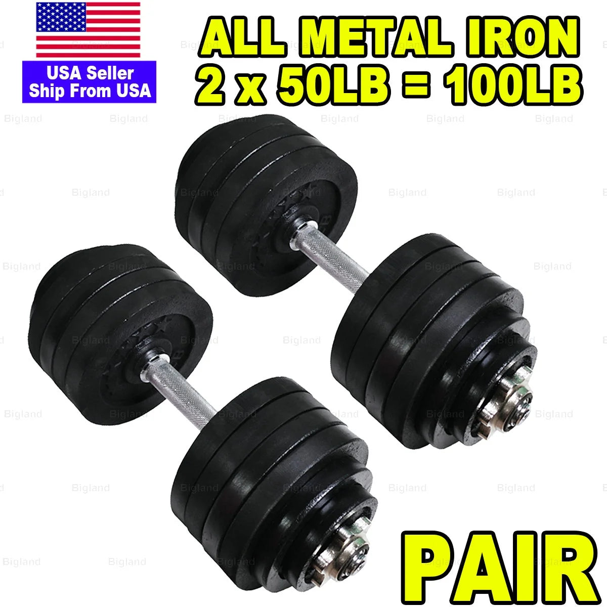 Full Iron 2 X 50Lb Adjustable Dumbbells Set Full Metal Total 105Lb Weights Sets Iron 1 Pair