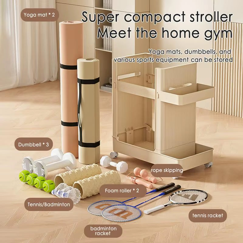 Yoga Mat Storage Basket Home Trolley Fitness Equipment Storage Rack Exercise Equipment Storage Rack with Bottom Universal Wheels