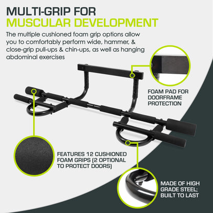 Multi-Grip Chin-Up/Pull-Up Bar, Heavy Duty Doorway Trainer