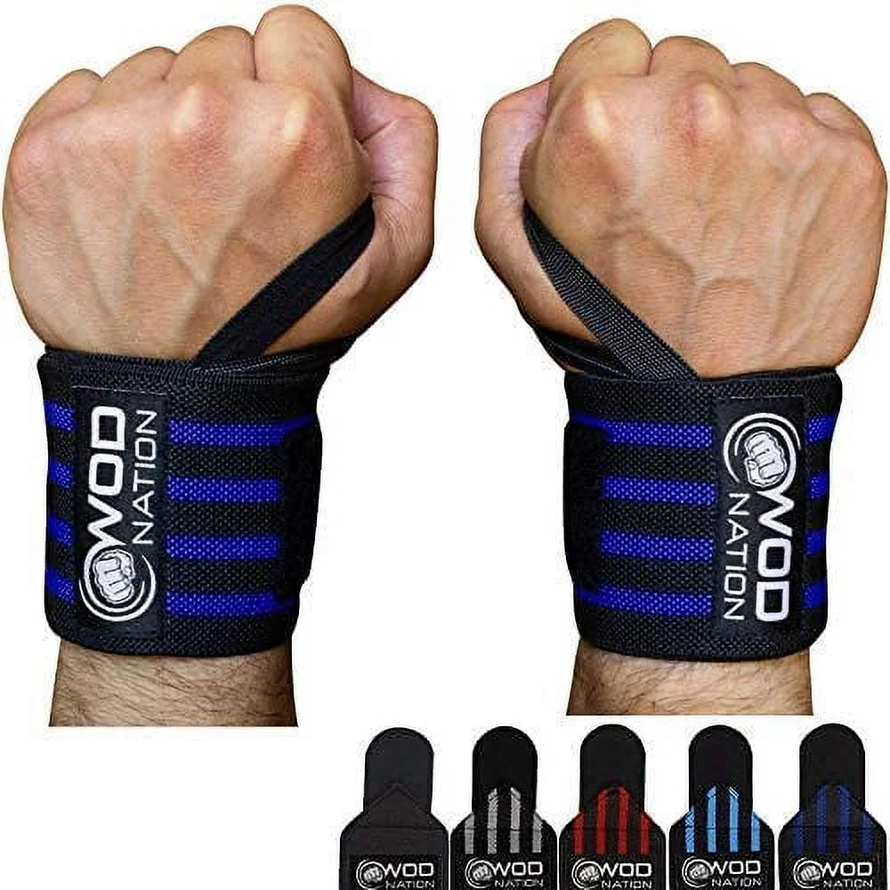 18" Weightlifting Wrist Wraps for Men & Women, Set of 2, Black & Dark Blue, Wrist Strap Support for Strength Training, Bodybuilding, Weight Lifting