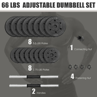 66 Lbs Fitness Dumbbell Weight Set with Adjustable Weight Plates and Handle